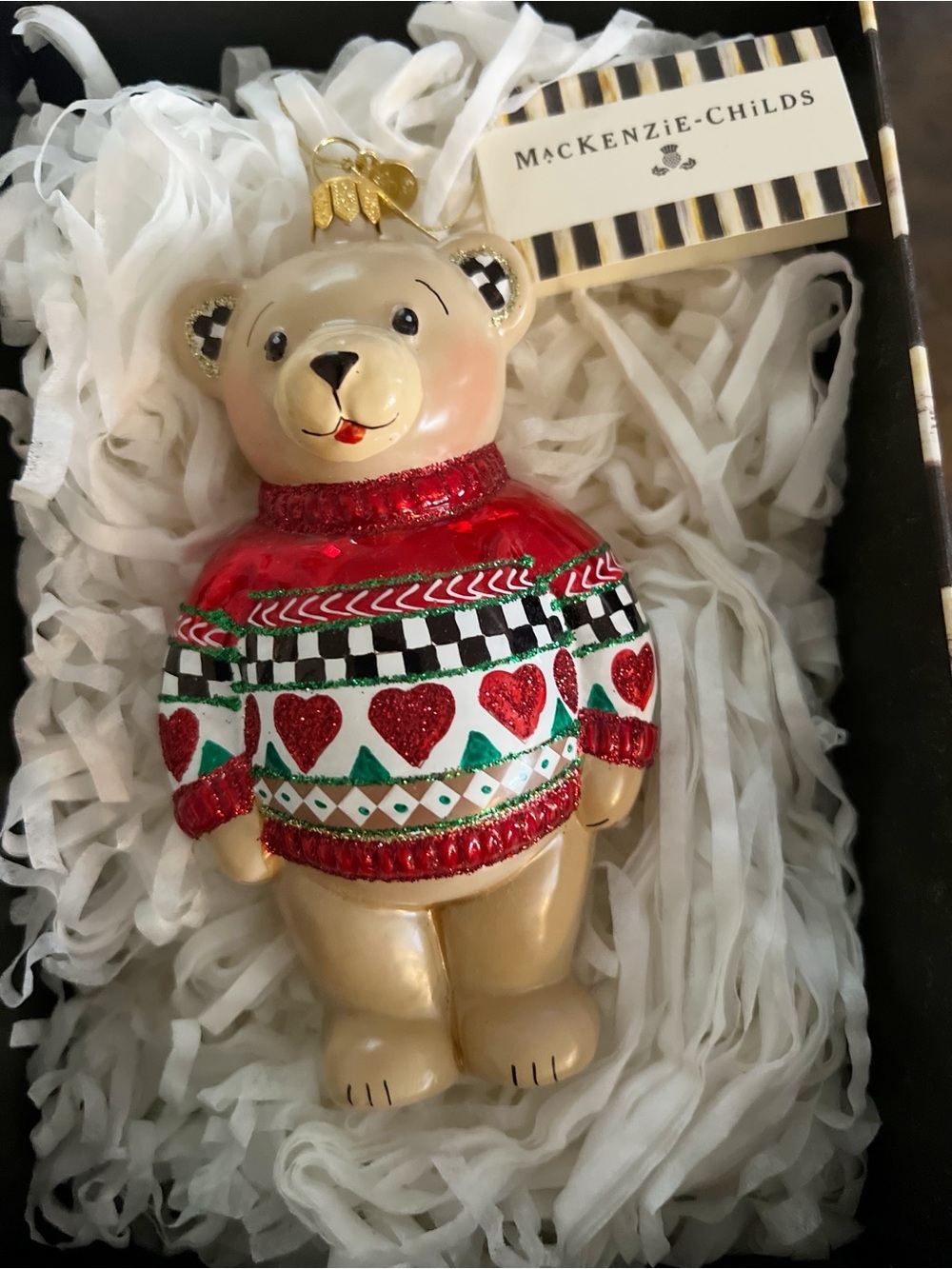 Mackenzie-Childs Cozy Christmas Sweater Bear Ornament